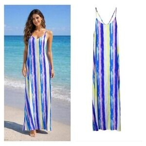 She + Sky Maxi Dress Women's Medium Rainbow Dopamine Dressing Coastal